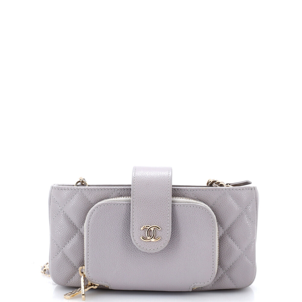 Chanel Business Affinity Phone Holder With Chain Quilted Caviar